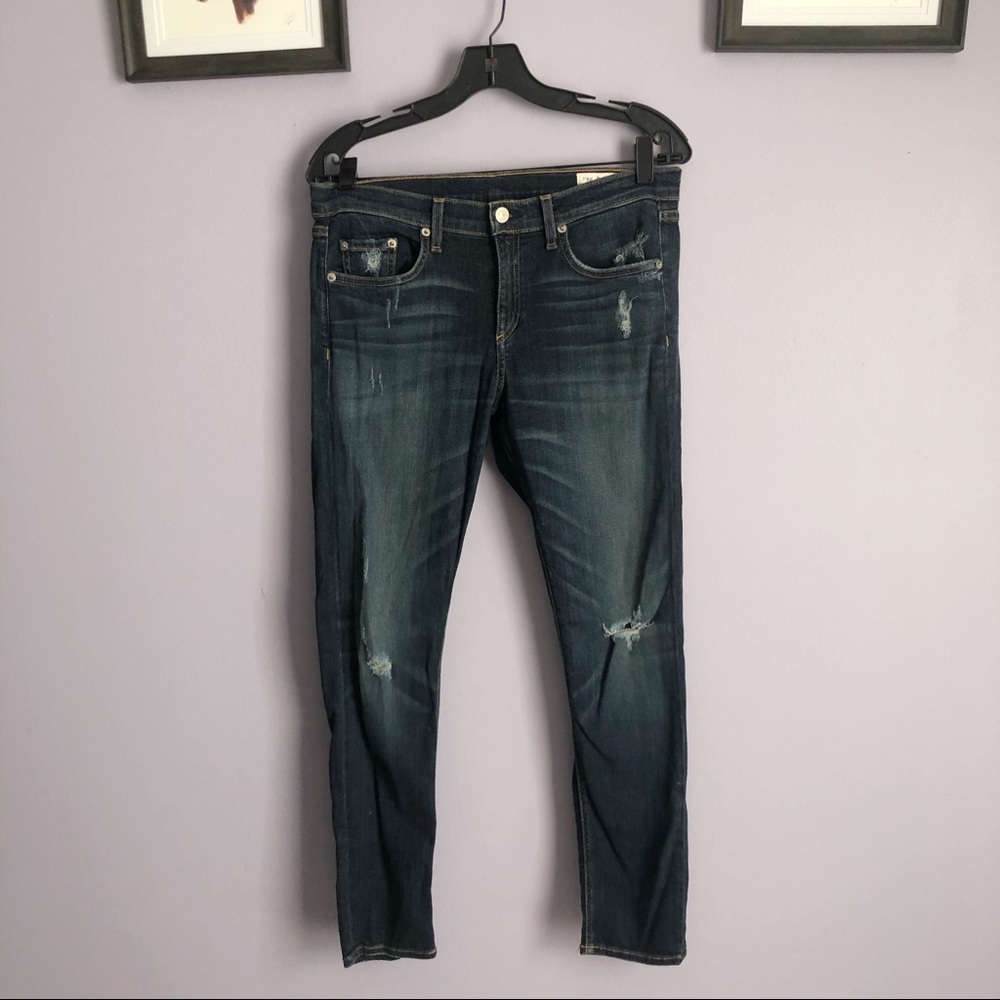 Rag & Bone Capri Dark Wash Distressed Skinny Denim Jeans in Coulette - Picture 2 of 7